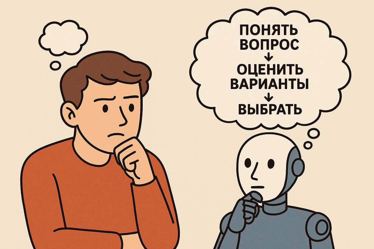 Человек и ИИ размышляют пошагово