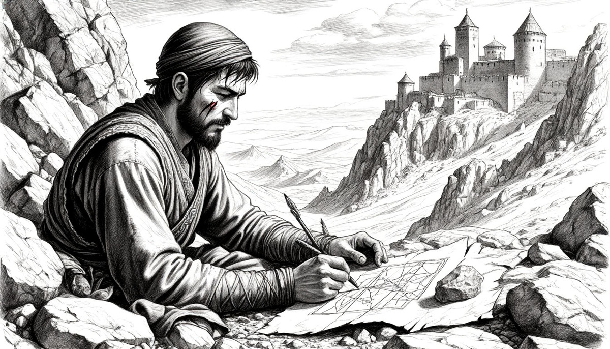 Аксунгар, замаскированный под паломника, несколько дней ведет тайное наблюдение за вражеским монастырем-крепостью в горах