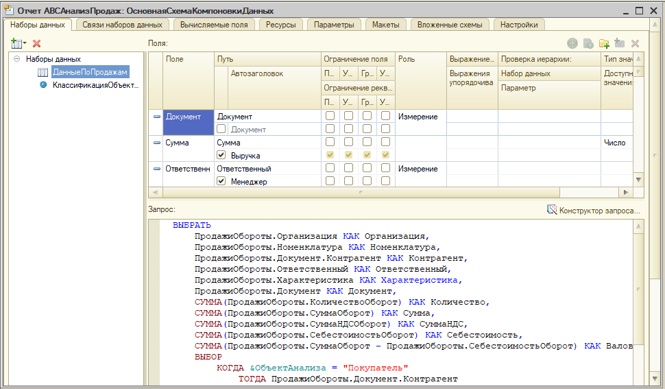 
Содержание закладки «Наборы данных»