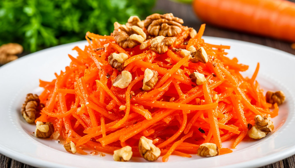 Салат из моркови, орехов, меда и сока лимона