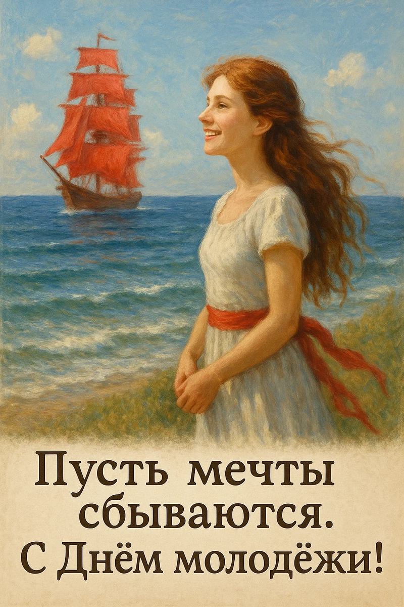 Открытка из серии «День молодёжи» создана по моей задумке с помощью нейросети.