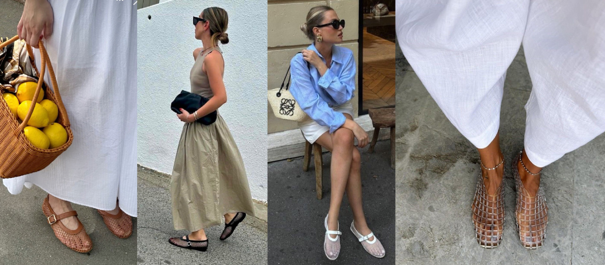 Сетчатые балетки. Справа та самая силиконовая модель для пляжа/песка/бассейна