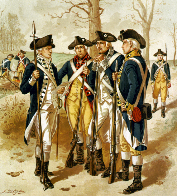 Пехотинцы Континентальной армии, в которой служил Томас Хики. Автор исходного изображения, созданного в 1897 году, Henry Alexander Ogden .