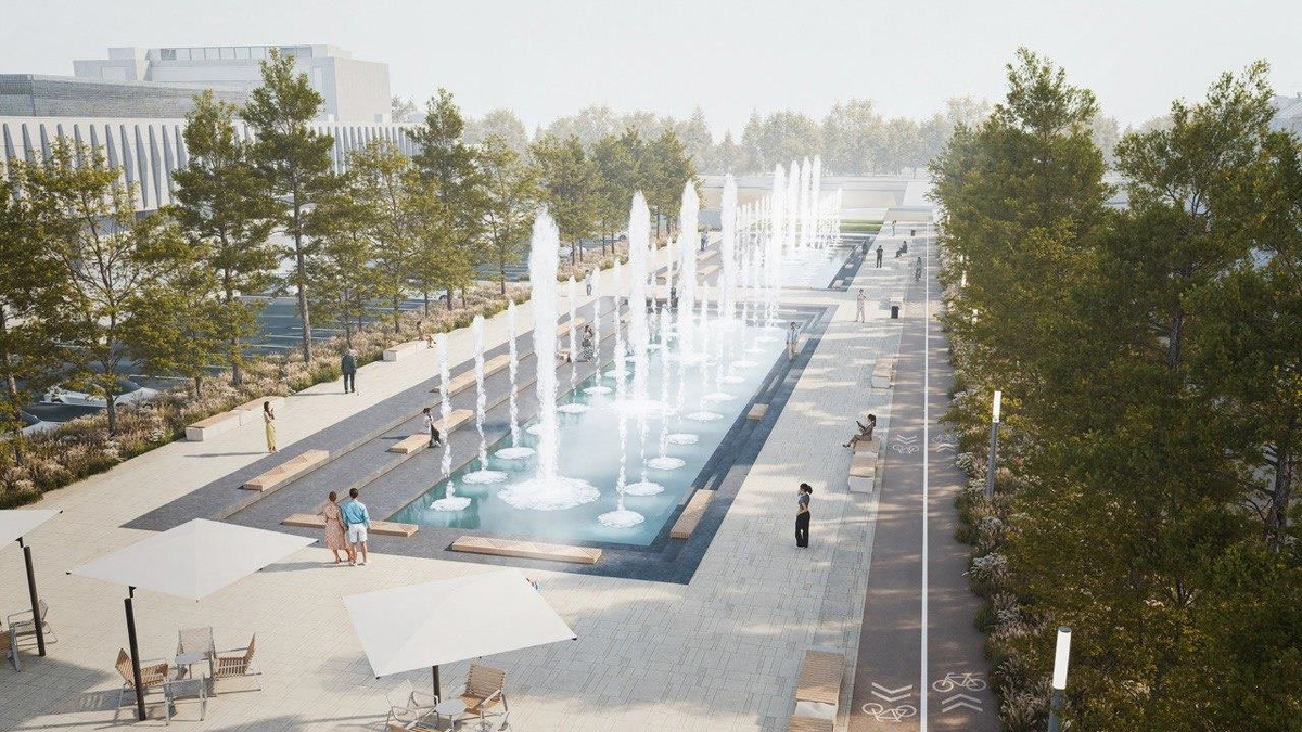    Эскиз видов на фонтаны у ЦУМа.   
Эскиз предоставлен «Татинвестгражданпроектом»