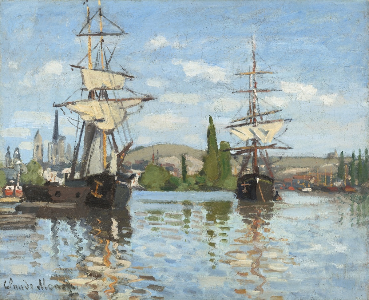 Ships Riding on the Seine at Rouen (1872–1873) by Claude Monet. Original from the National Gallery of Art. Digitally enhanced by rawpixel.