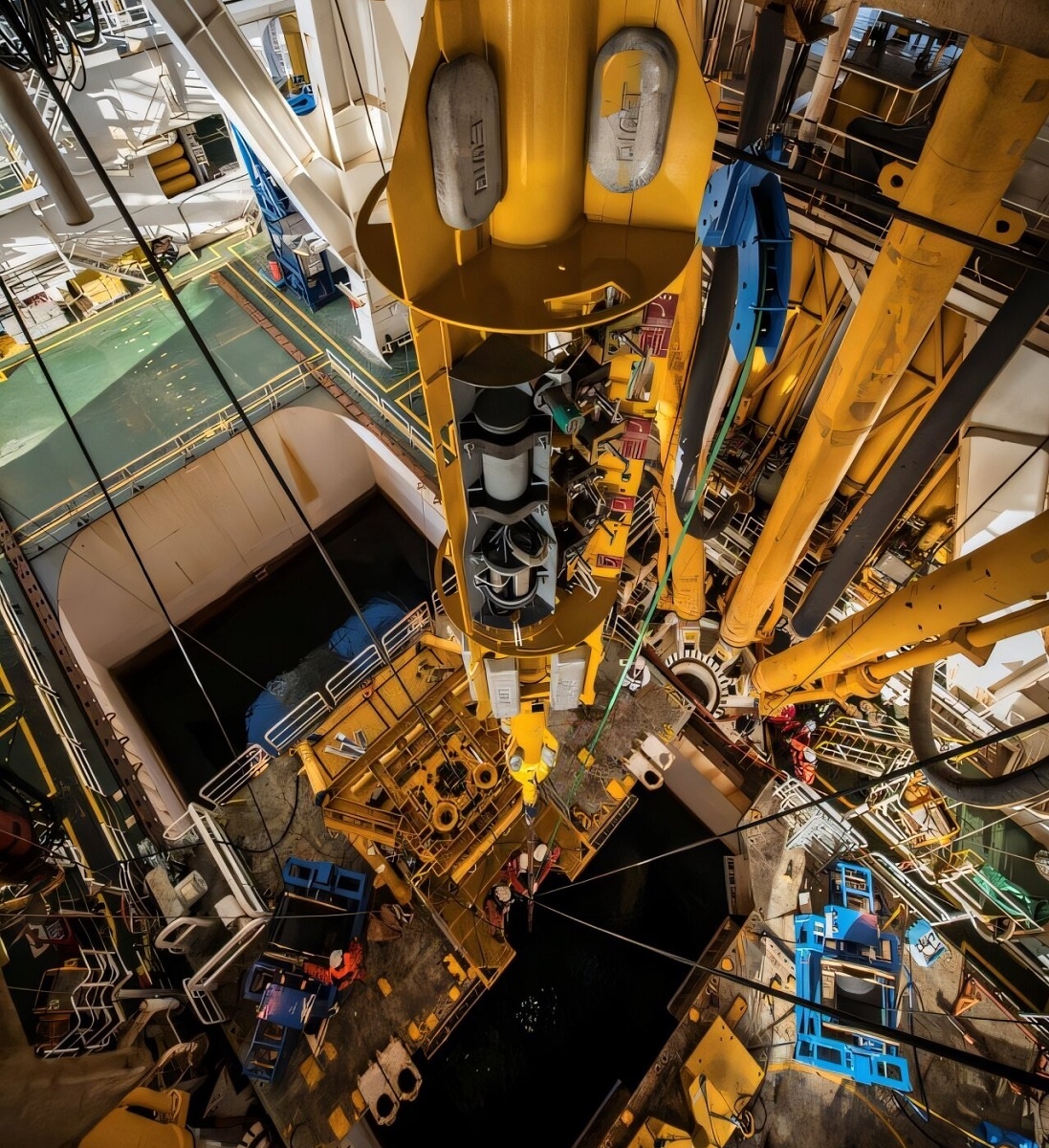 Датчики опускаются в скважину с плавучей буровой установки (фото: Phys.org)