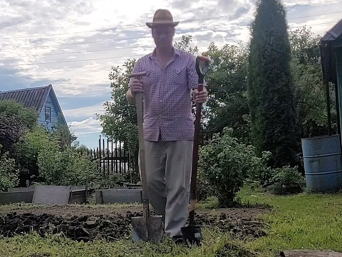 Слева штыковая лопата, справа лопата типа Американка с изогнутым штыком и ручкой