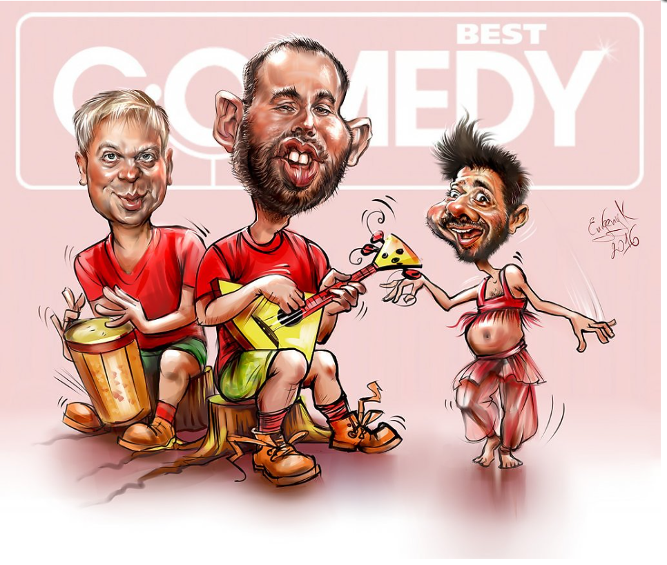 ШАРЖ / ИРОНИЧНЫЙ ПОРТРЕТ ОТ ЕВГЕНИЯ КОЖУХОВА /  РЕЗИДЕНТЫ Comedy Club СЕРГЕЙ СВЕТЛАКОВ, СЕМЕН СЛЕПАКОВ, МИХАИЛ ГАЛУСТЯН 