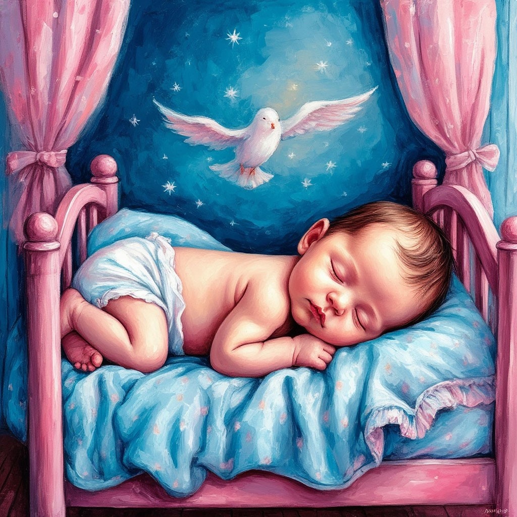 Мирно спящий в своей кроватке малыш