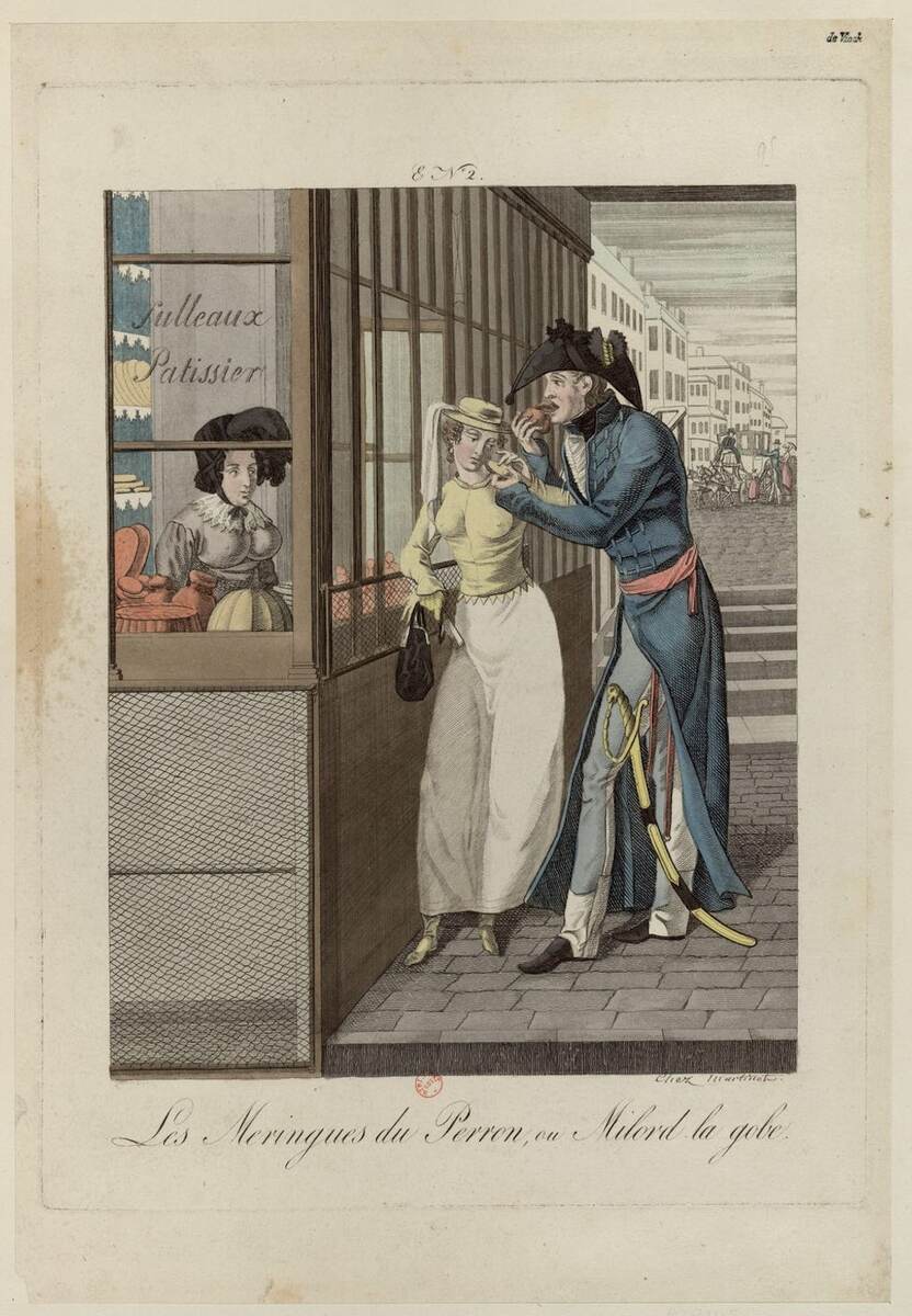 Les Meringues du Perron ou Milord la gobe - Безе Перрона или Милорд поглощает его целиком - гравюра 19 века