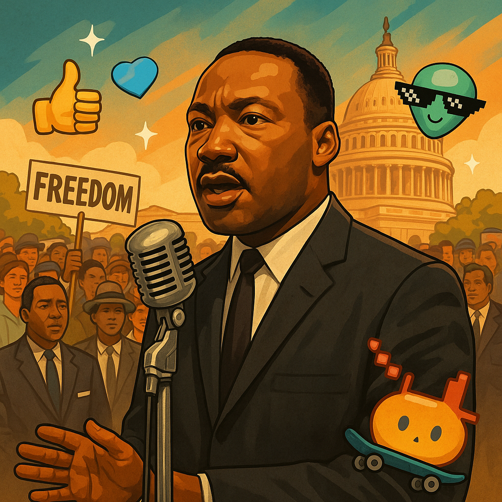 Мартин Лютер Кинг и его мечта — вечный символ борьбы, свободы и веры в лучшее. Даже в эпоху эмодзи.