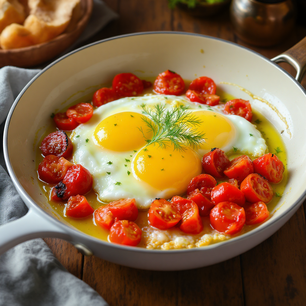 Яичница с сочными помидорами