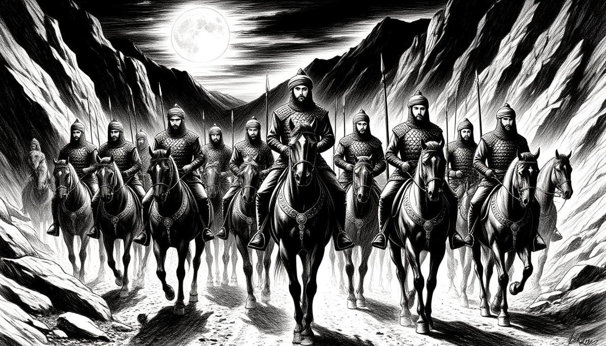 Отряд Османа под покровом ночи совершает тайный марш в горы для штурма крепости-монастыря