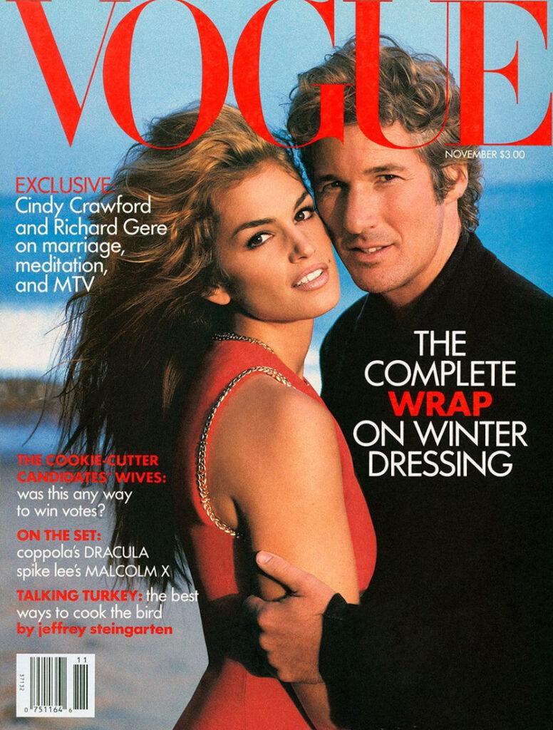 Ричард Гир и Синди Кроуфорд, 1992г. Этим снимком Анна Винтур нарушила все традиции журнала, на обложках которого прежде никогда не было мужчин