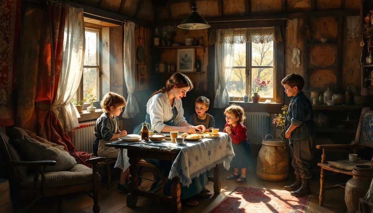 В иллюстративных целях. Мать с детьми приступают к трапезе.