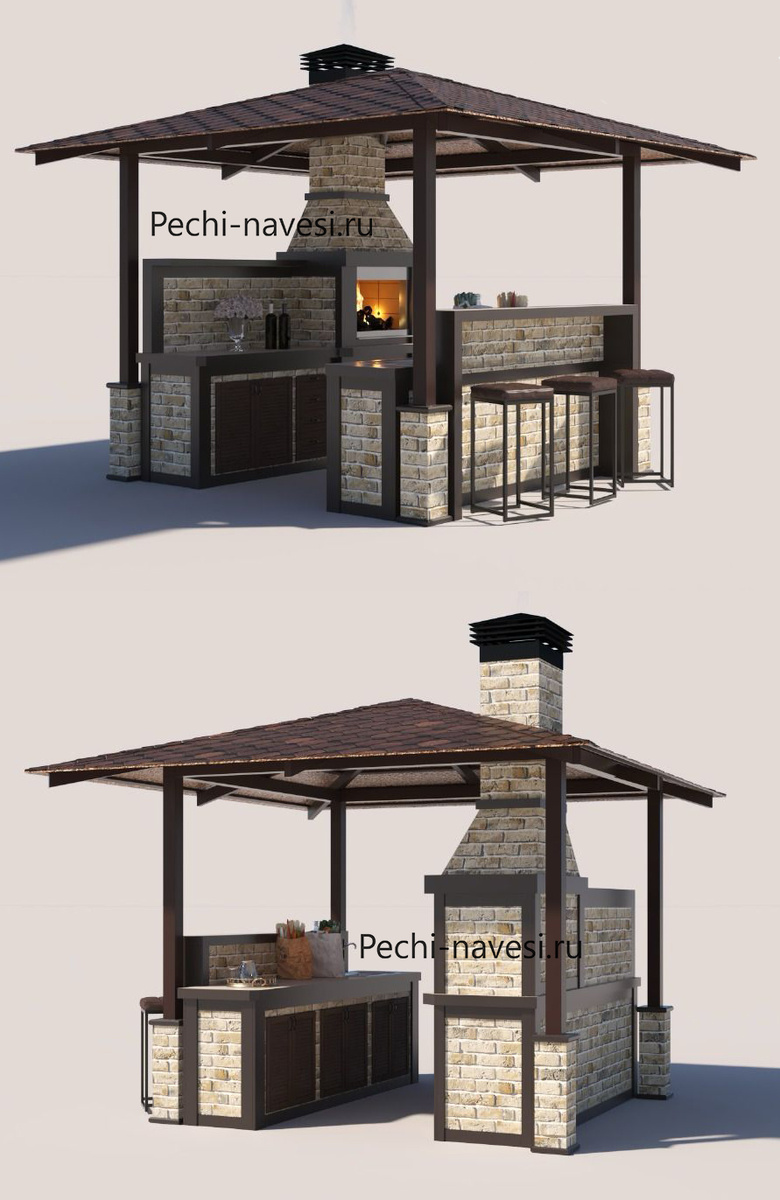 3D-визуализации проекта Барбекю-комплекса под навесом 