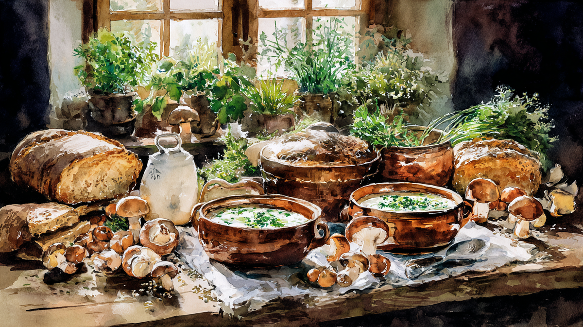 Гобова юха в словенской деревенской кухне