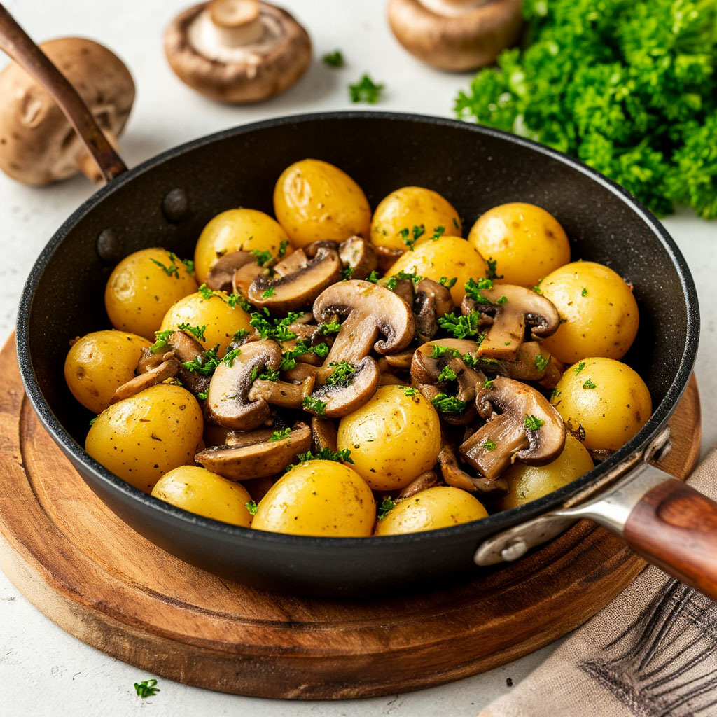 Молодая картошка с грибами
