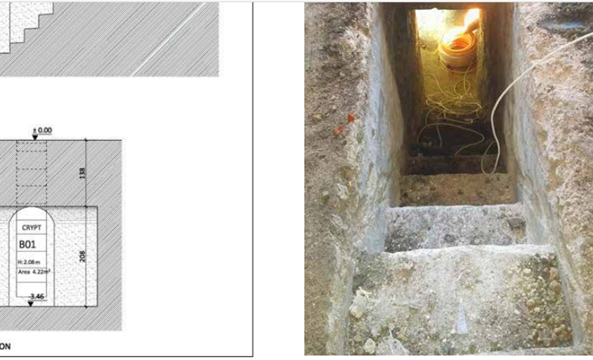 Вход в склеп, вид на восток.