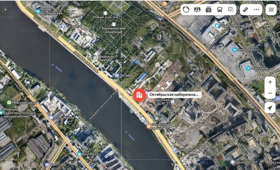    Место в Петербурге (отмечено красным) где вечером 28 июня 2025 года обнаружили самодельное взрывное устройство. Автор фото: "Яндекс Карты"