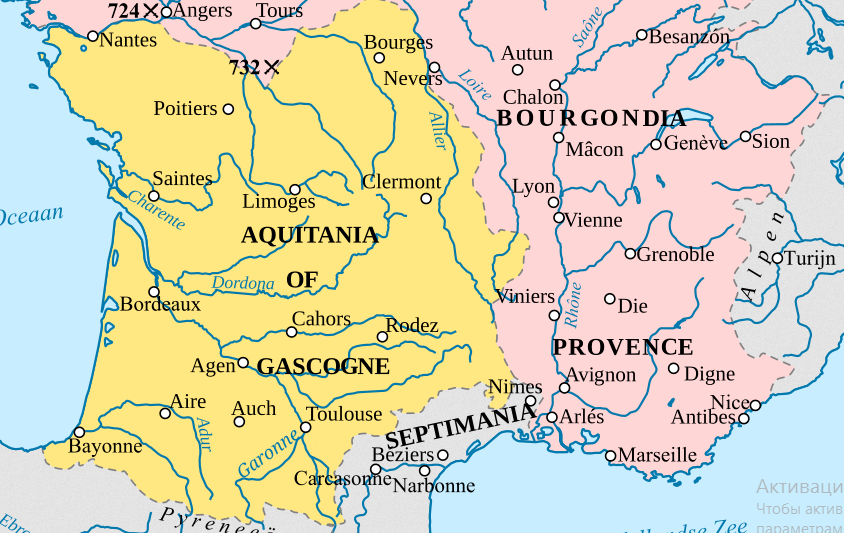 Карта Аквитании и Септимании