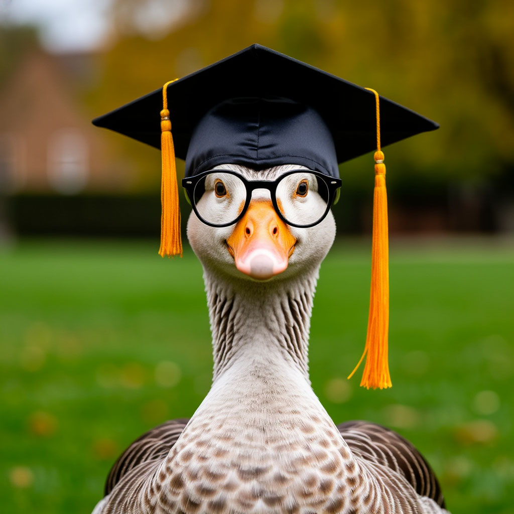 Вот он - Умный гусь. Это про него пел Булат Шалович Окуджава: "Умный любит учиться, а дурак учить".  Мой - все время учит... Изображение создано нейросетью "Шедеврум". 