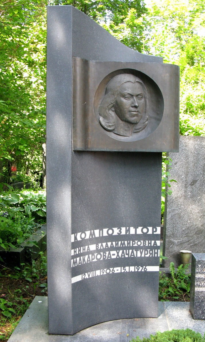 Макарова-Хачатурян Нина. 
Композитор (оперы, романсы, песни, музыка к спектаклям и кинофильмам), пианистка. Жена композитора Арама Хачатуряна.
Новодевичье кладбище.