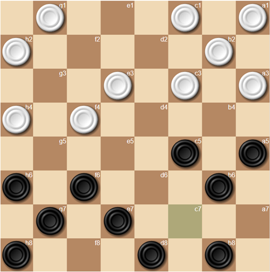 1.cd4? (1.g3 a7 2.h2 fg5 3…g5 4.ed4 c:e5 5…h4 6.f4 f6 7.ab4 dc7 8.bc5 9…f6 10.bc3 ab6 11.ab2 bc5x) ab4! 2.g3 a7x 