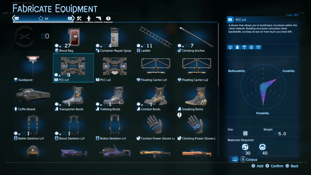 На скриншоте показаны разные предметы из Death Stranding 2.