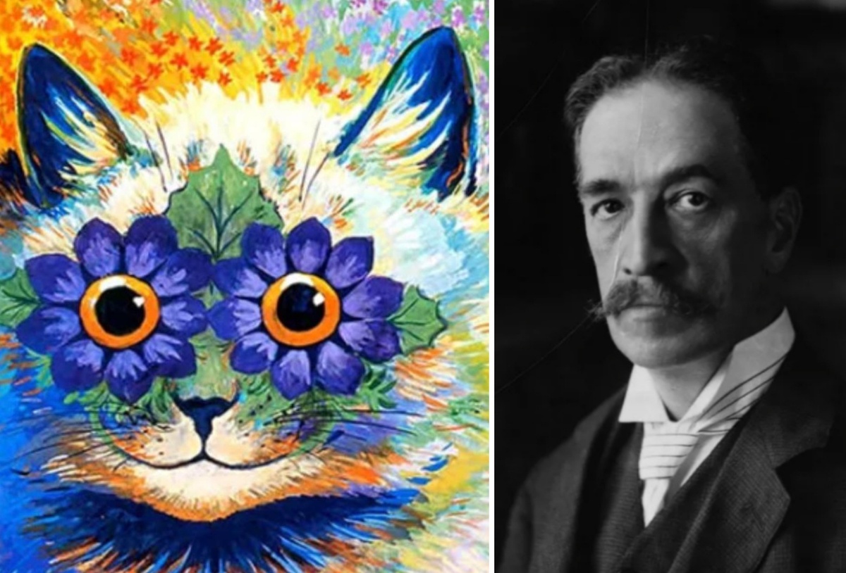 Тот самый кот и фото художника Луиса Уэйна.