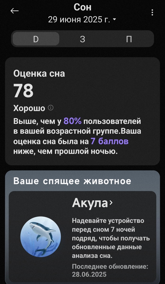 Анализ сна от приложения Mi Fitness. Снимок экрана телефона автора.