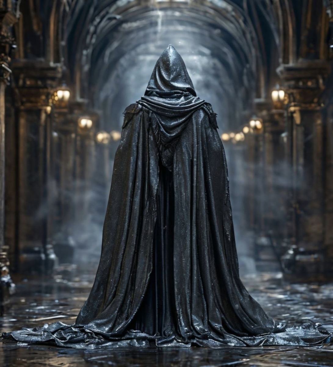 Человек в серебристом балахоне, арт из телеграмм-канала Анастасии Ваймор "Ладно, давай о книгах"