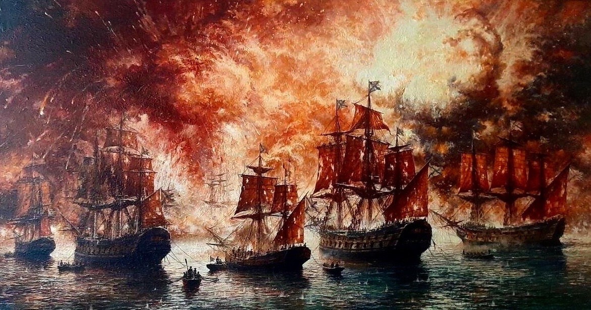 «Чесменский бой». Каритна 1848 года, Художник И. К. Айвазовский.