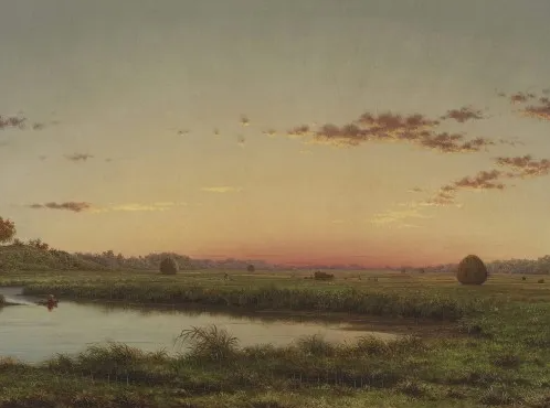 Картина зарубежного художника Haystacks on the Newburyport, Martin Johnson Heade.