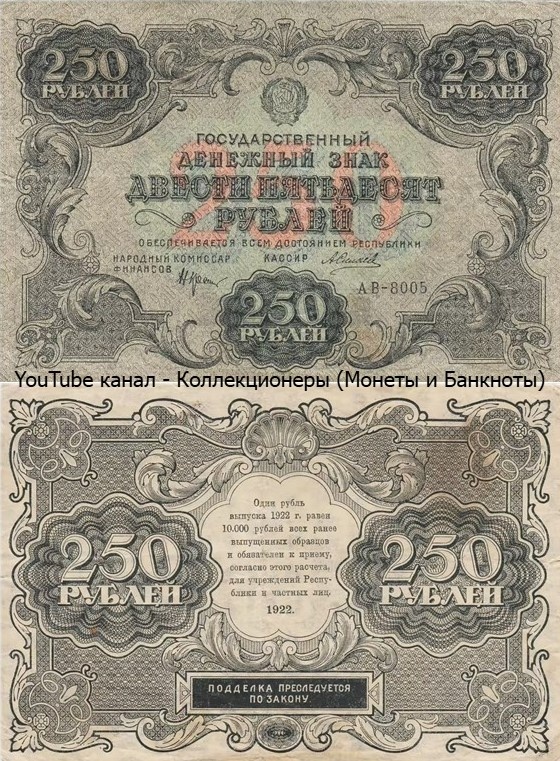 Банкнота 250 рублей 1922 года. РСФСР. 