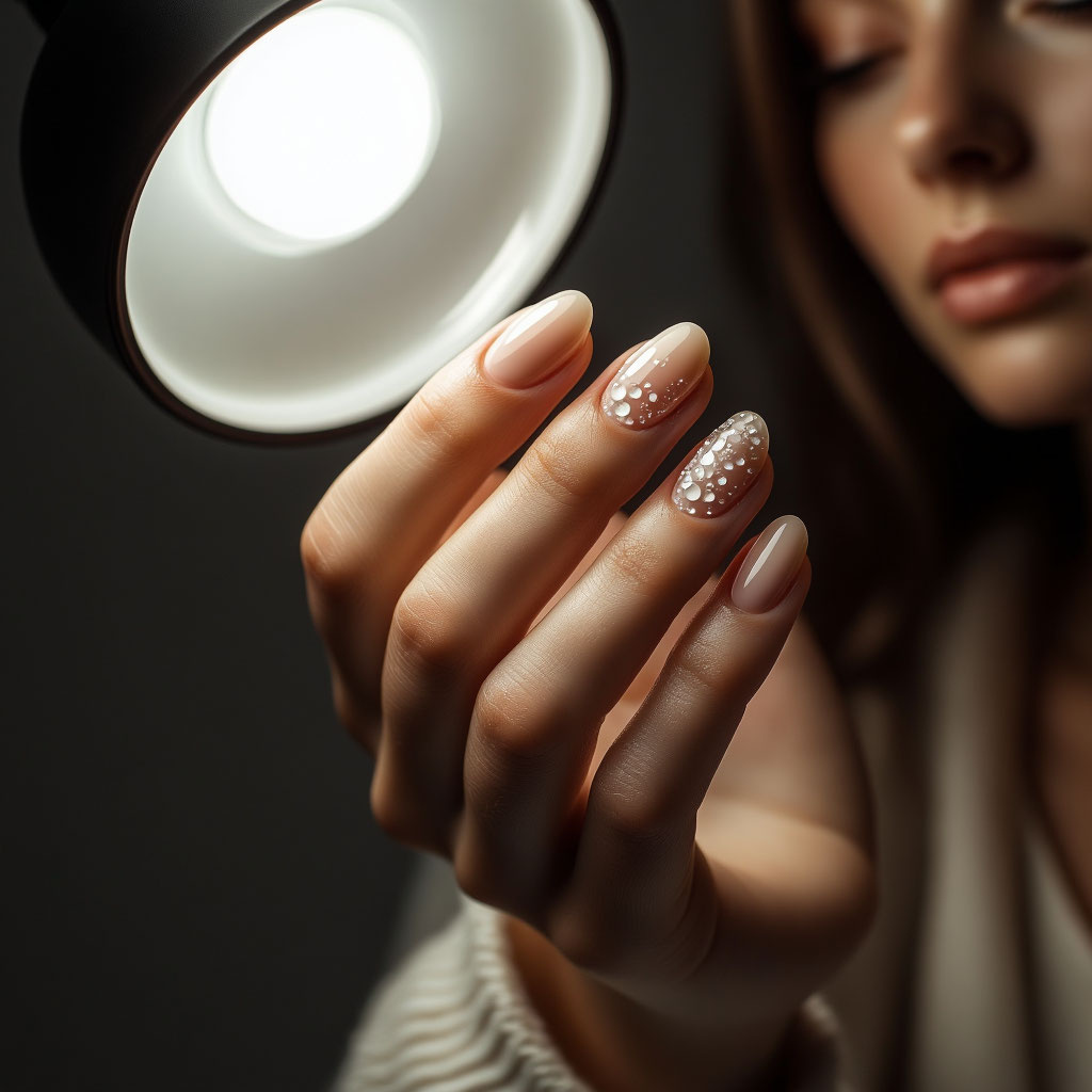 Классические прозрачные капли на нюдовой основе