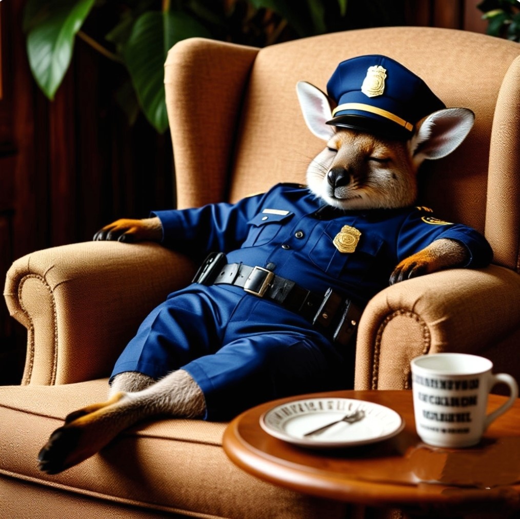 Федот валлаби мирно посапывает развалившись в кресле.