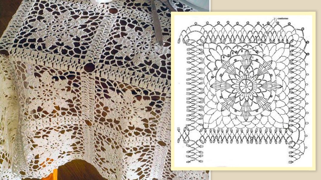 Скатерть из квадратных мотивов крючком 