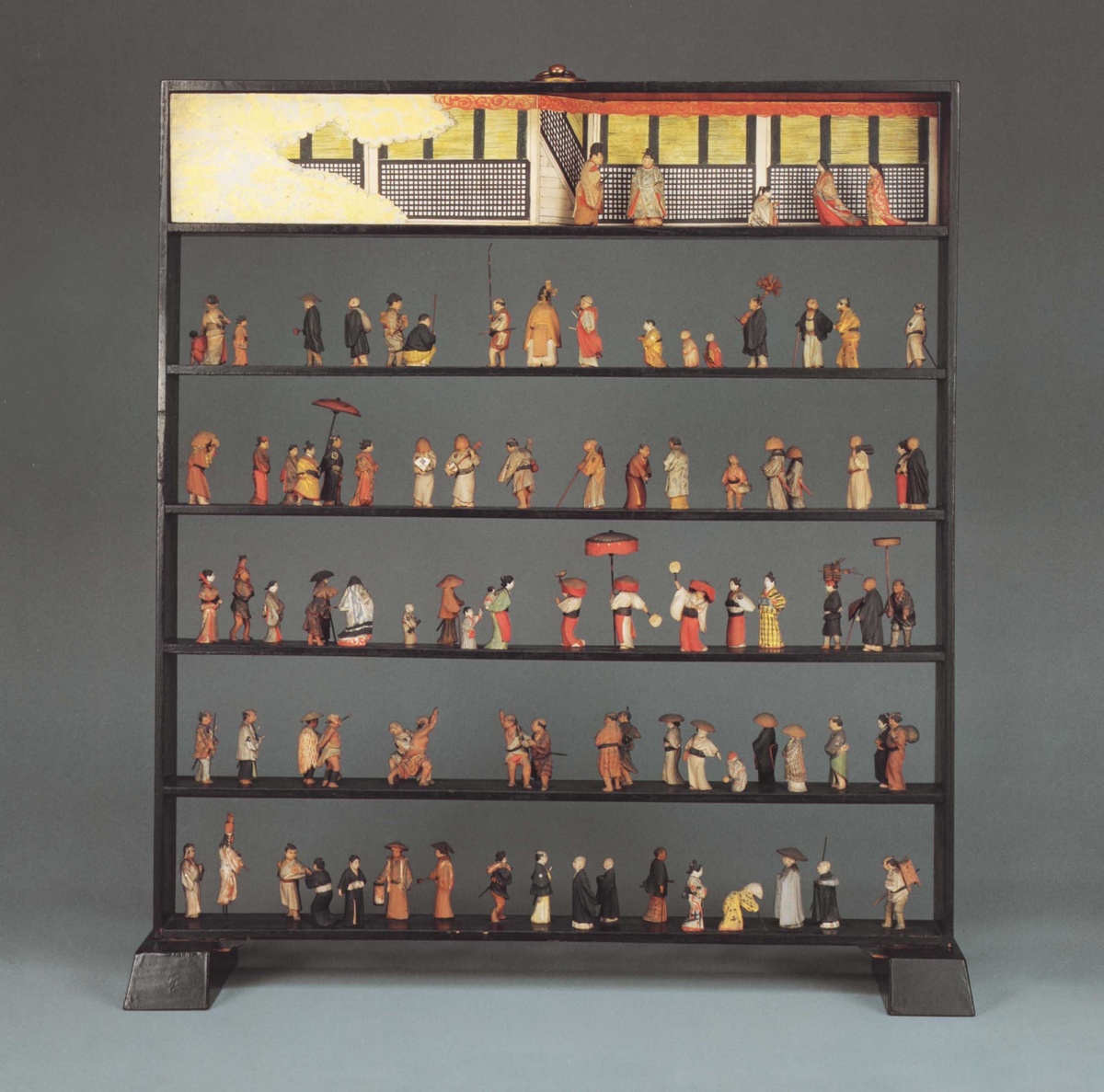 «Сто горожан» Симидзу Рюкей (1659–1720), Резные и расписанные деревянные фигурки, 1717 год 