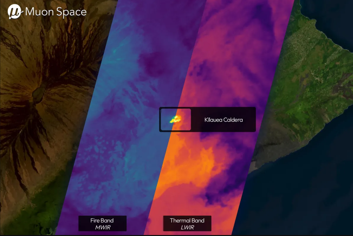 Сканирование фонтанов лавы вулкана Килауэа на Гавайях, сделанное спутником FireSat.(Изображение предоставлено: Muon Space)