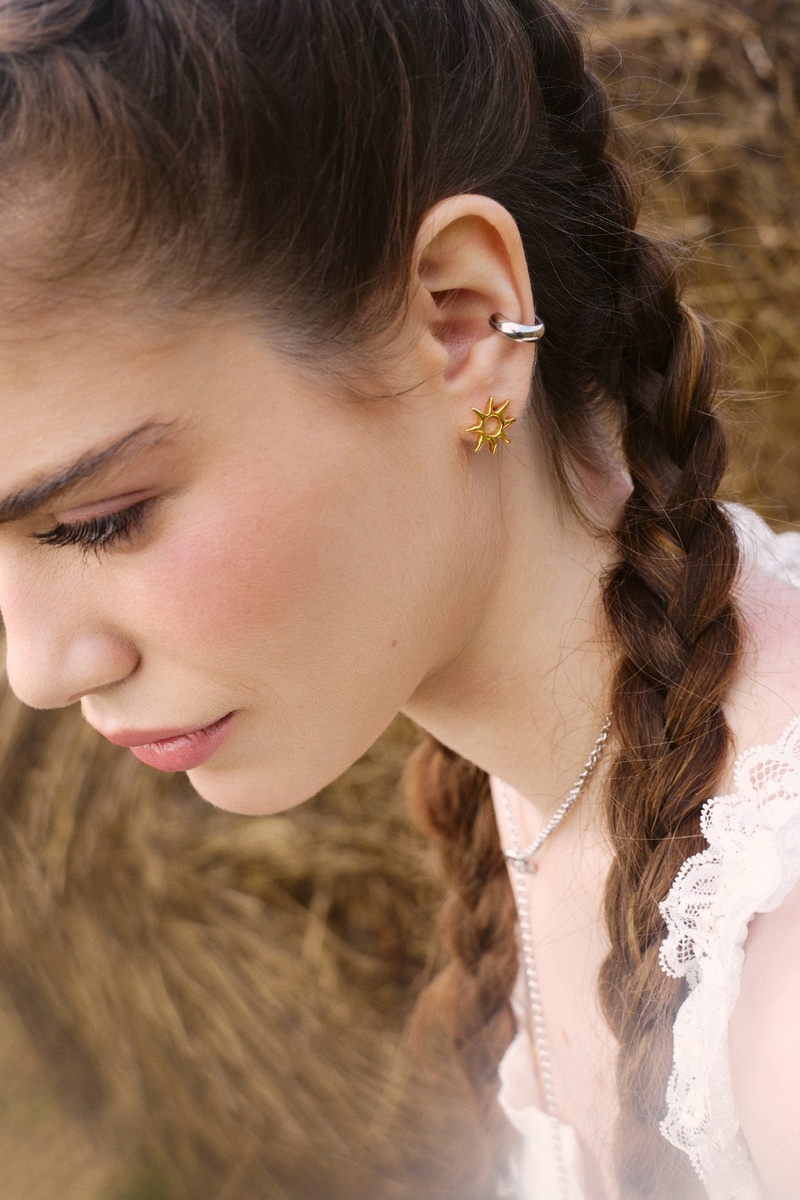 Серебряные серьги-пусеты «Солнце» gold