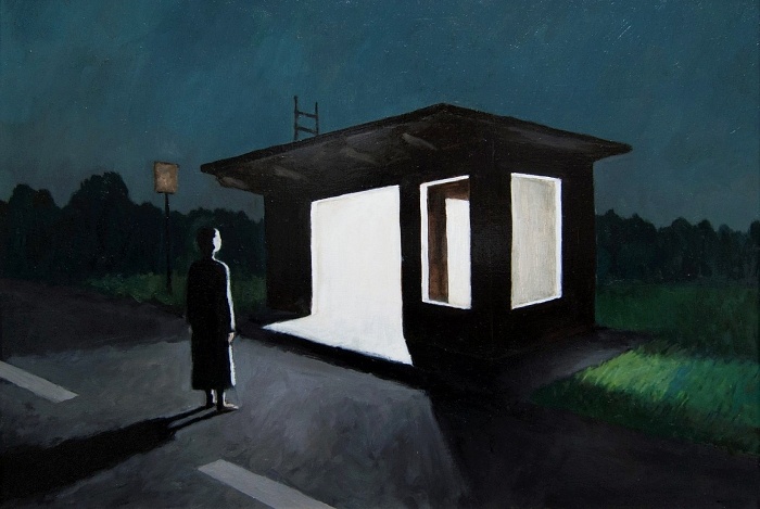 Ярослав Кудряшов, «Станция», 2018, оргалит, масло, 35 х 51 см, частная коллекция
