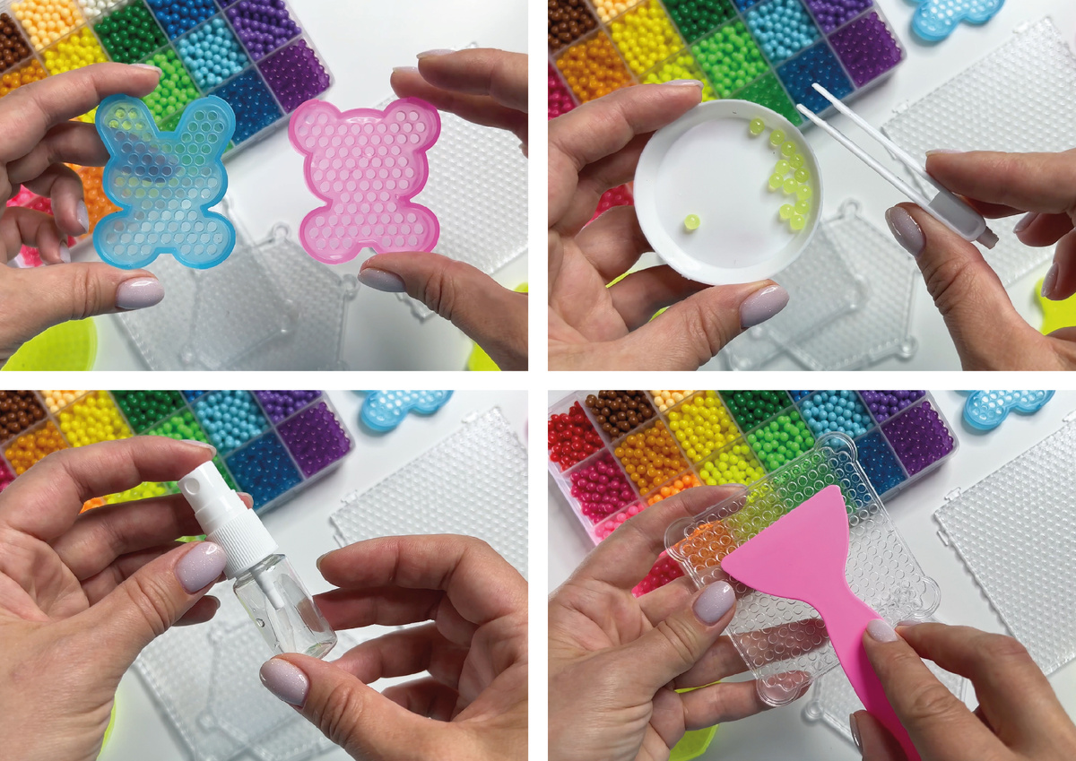 На фото: фигурные основы, пинцет, распылитель, лопатка