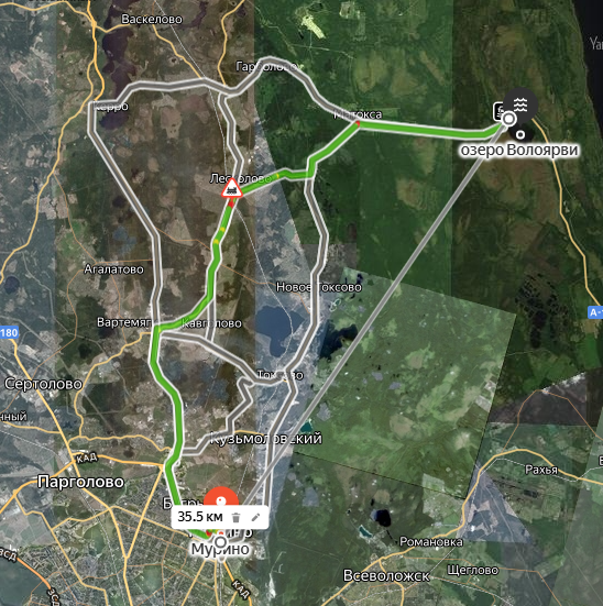 Расстояние до озера Волоярви.