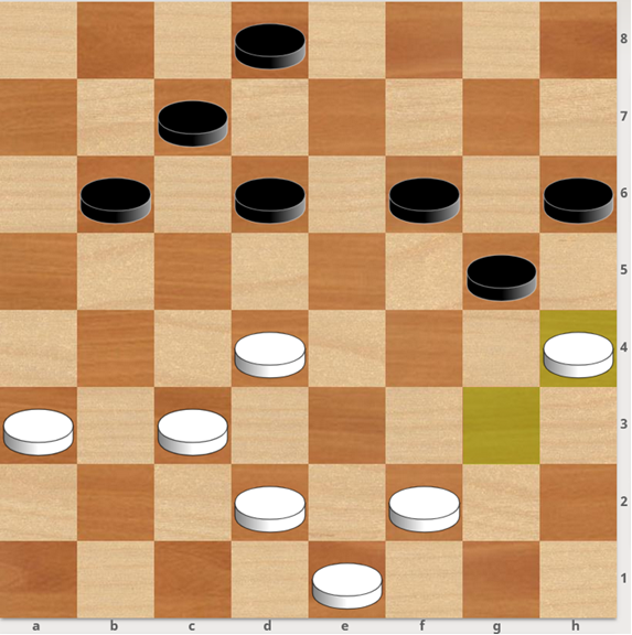 
1…  f6-e5? 2. h4xf6 3. e5 4. d2-e3 6… b6 7….c7 8. e3 g5 (8…f6 9.f4 fg5 10.fe5x) 9.f2 f6/h6 10.g3x
