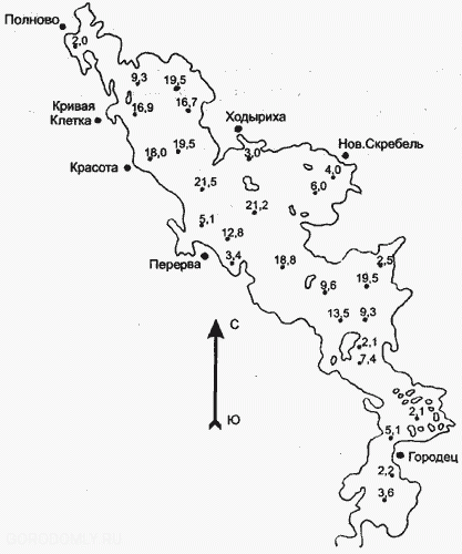 Карта глубин полновского плеса Селигера