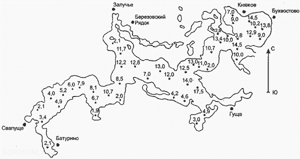 Карта глубин березовского плеса Селигера
