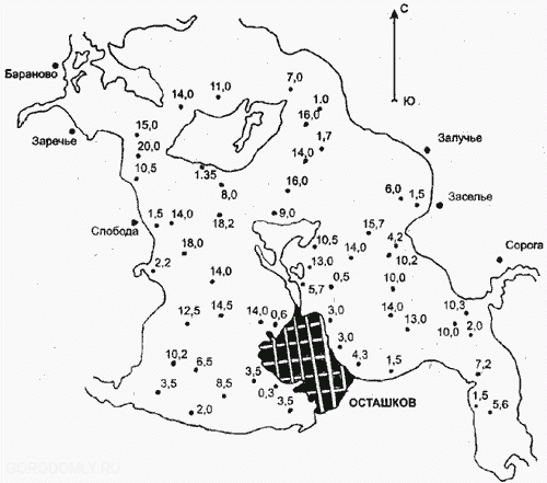 Карта глубин осташковского плеса Селигера