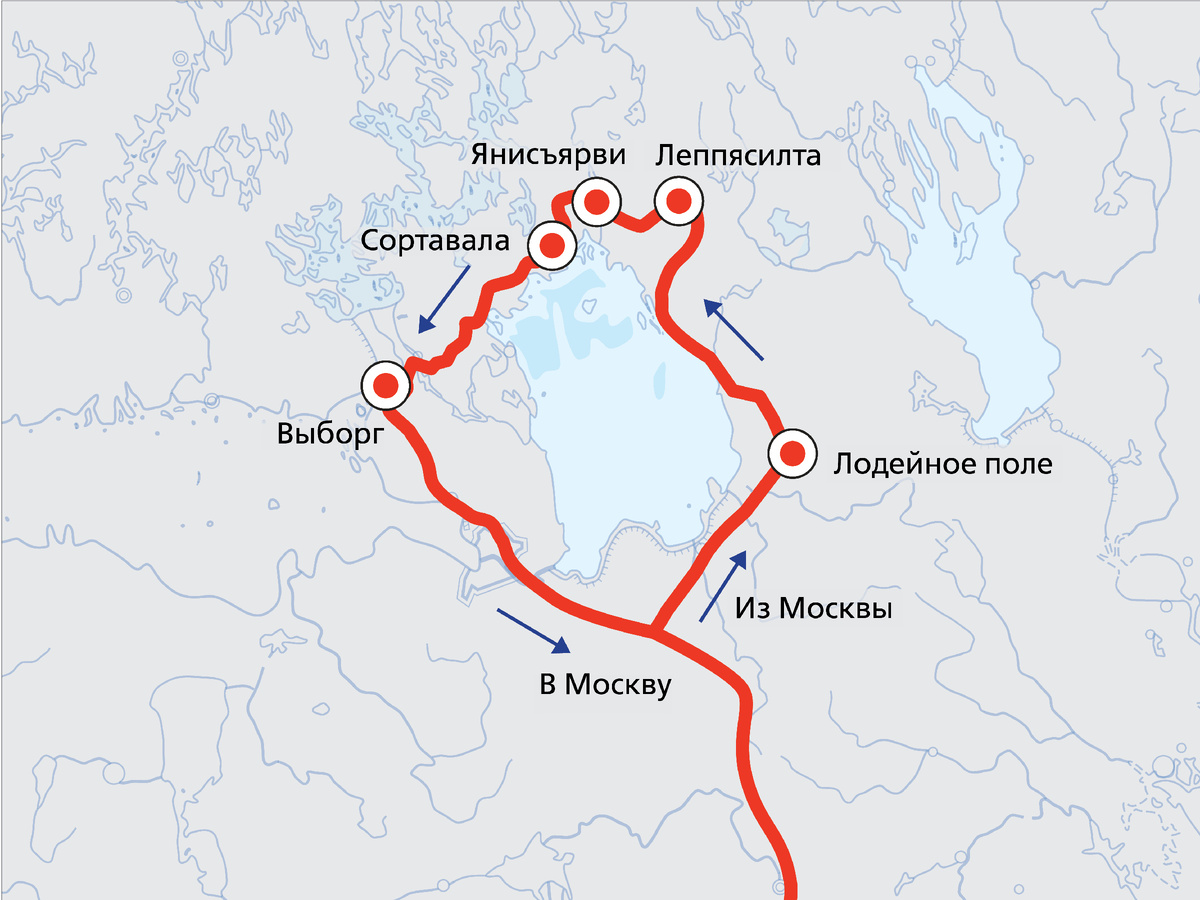 Карта маршрута вокруг Ладоги