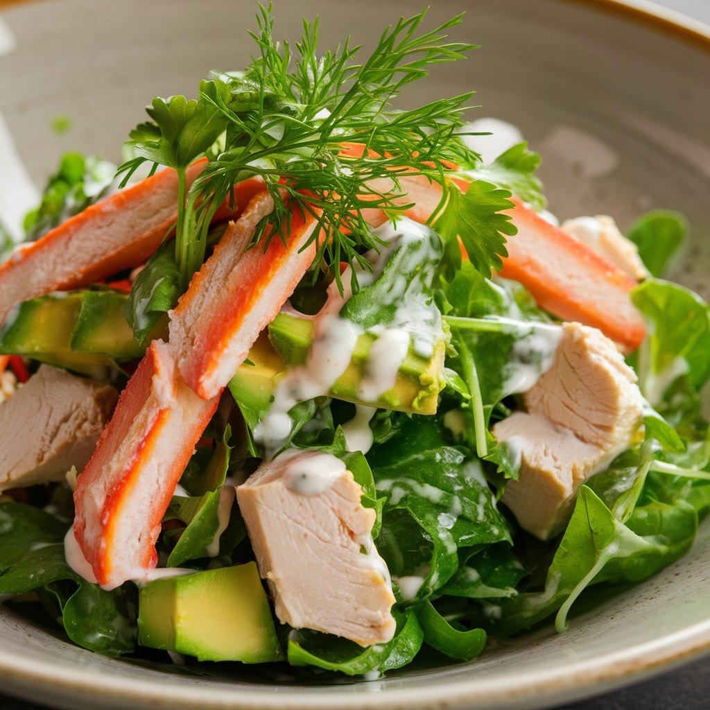 Салат с курицей и крабовыми 